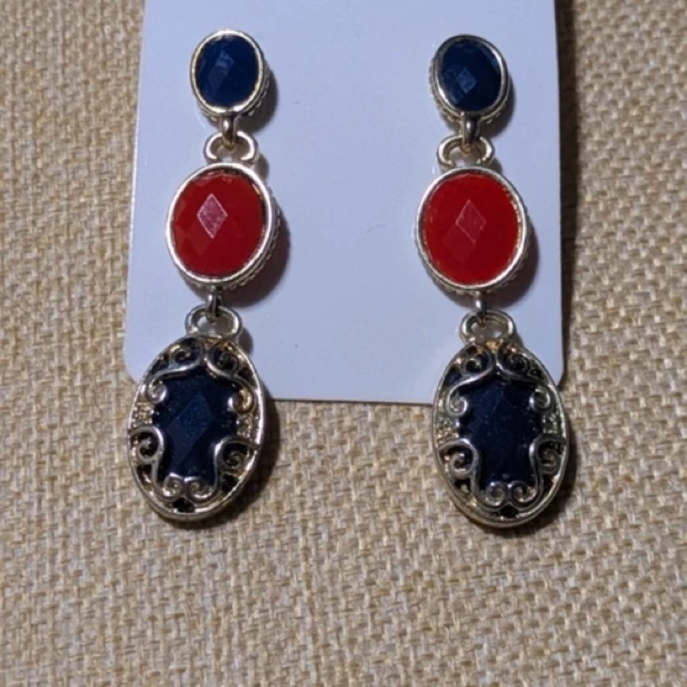 Chic Gold and Red Dangle Earrings